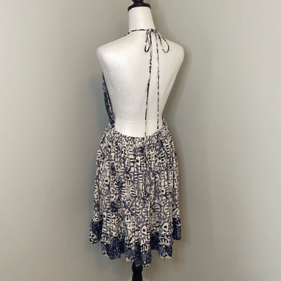 Free People Women's Halter Neck Dress Beach Summer Mini Tie Waist Blue Small - Picture 4 of 8